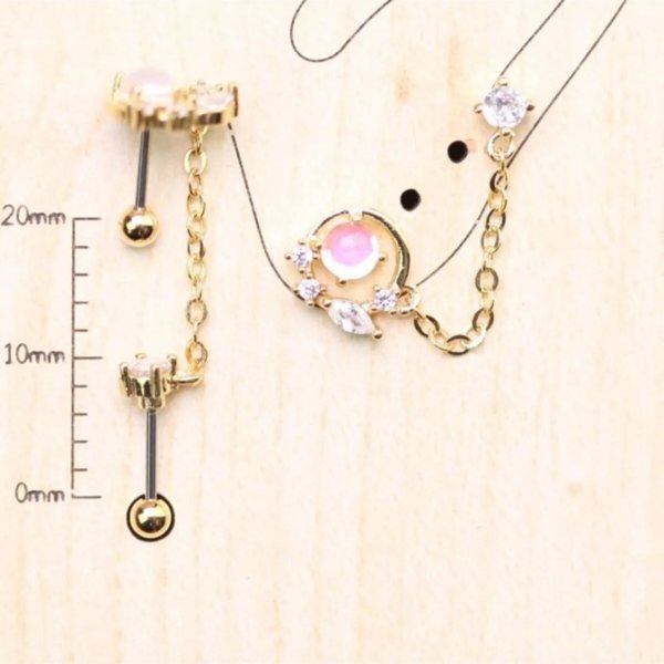 KRİSTAL ZİRKON FİGÜRLÜ  Kulak, Helix, Flat, Lobe, Tragus  Çift Delik SALLANTI Zincirli Piercing