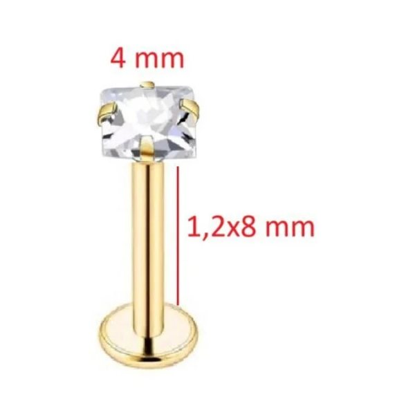 Zarif "AGB" Parıltı Kare Taşlı 316L Cerrahi Çelik Helix, Dudak & Burun Piercing (%100 "AGB" İbareli)