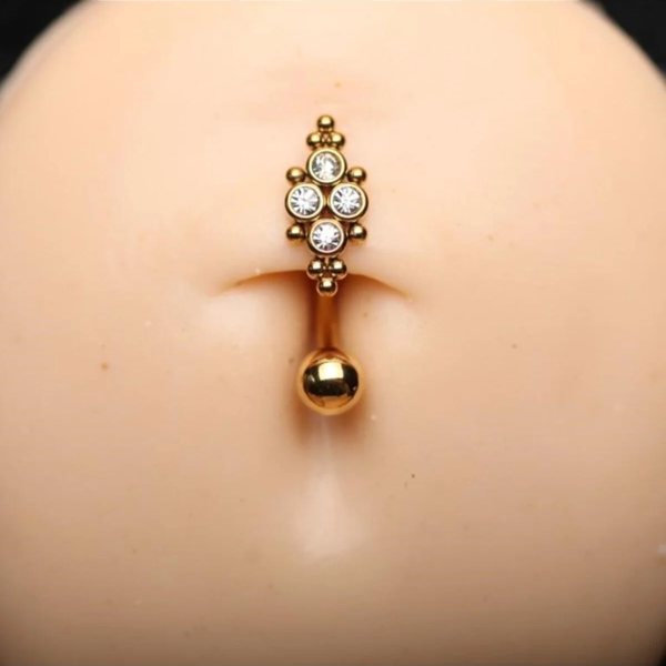 4 Taşlı KANAT FİGÜRLÜ AKSESUARLI Göbek Piercing (%!00 CERRAHİ ÇELİK)