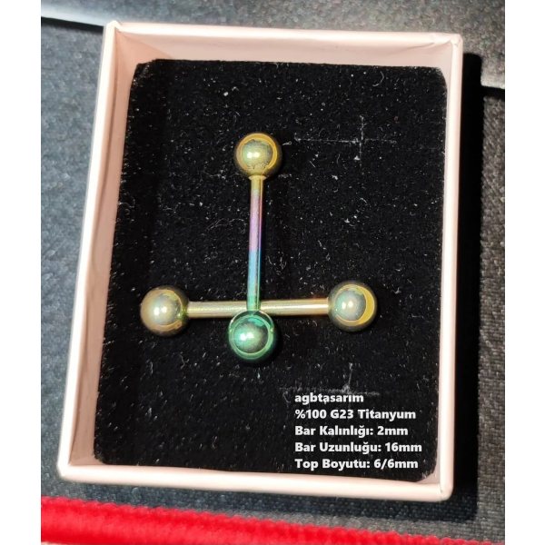Çift Toplu "ındustrıal" Dil, Kıkırdak Köprü Piercing (%100 G23 TİTANYUM) rainbow