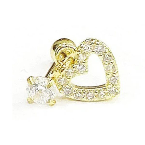 "AGB" Parıltı Taşlı Kalp Figürlü Aksesuarlı  Kulak, Kıkırdak, Helix & Tragus Piercing