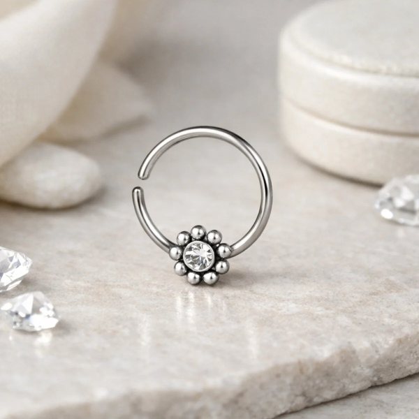 "AGB" Özel Taşlı 316L Cerrahi Çelik Çiçek Figürlü Nose, Stud & Burun Halka Hızma Piercing