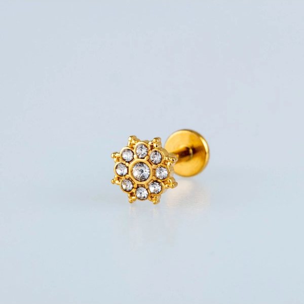 "AGB" Parıltı Taşlı Yıldız Çevrili Papatya Figürlü Aksesuarlı  Kulak, Kıkırdak, Helix & Tragus Piercing