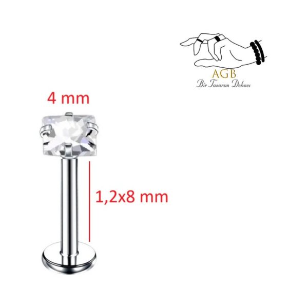 Zarif "AGB" Parıltı Kare Taşlı 316L Cerrahi Çelik Helix, Dudak & Burun Piercing (%100 "AGB" İbareli)