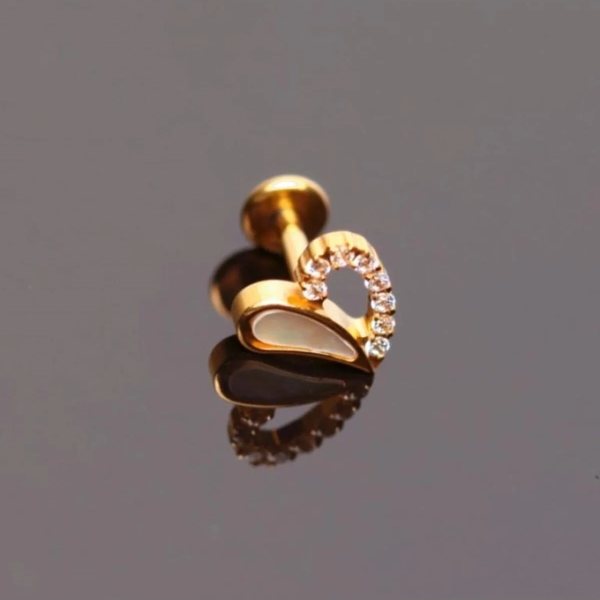 "AGB" TAŞ SÜSLEMELİ KALP FİGÜRLÜ Kıkırdak, Kulak "snug" "lobe" Zirkon Piercing