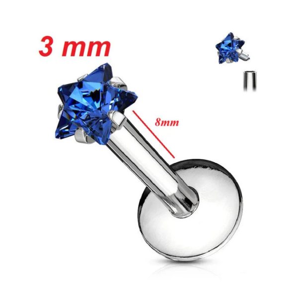 Minimal "AGB" Parıltı Yıldız Taşlı 316L Çelik Helix, Dudak & Burun Piercing (%100 "AGB" İbareli)