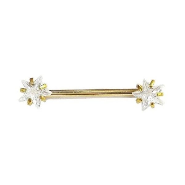 AGB Parıltı Yıldız Taşlı 316L Cerrahi Çelik Tasarım Göğüs & Nipple Piercing (%100 "AGB" İbareli)