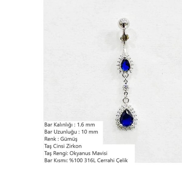 SÜSLE ÇEVRİLİ DAMLA TAŞLI AKSESUARLI "SİNGLE" GÖBEK PİERCİNG (Özel Tasarım)