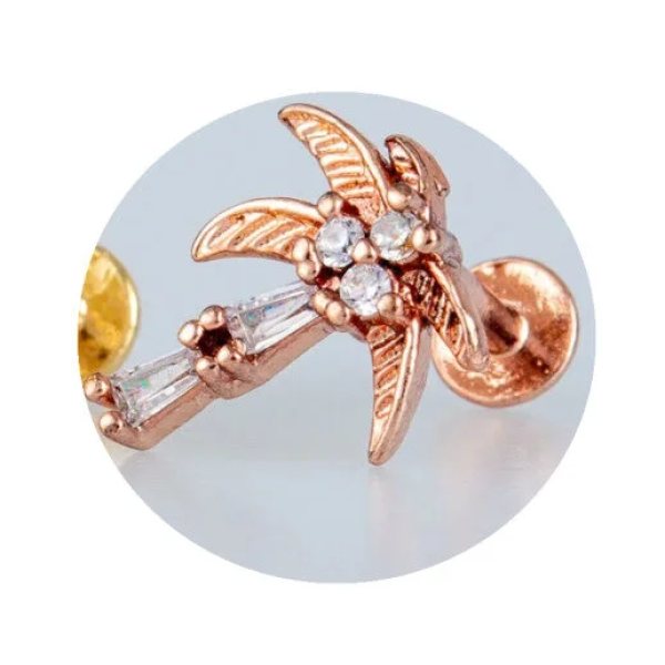 Sütun Taşlı Kıkırdak, Kulak "snug" "lobe" "flat" Palmiye Figürlü Piercing (Cerrahİ Çelik Gövdeli)