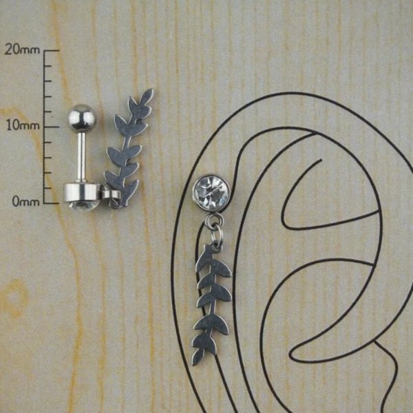 YAPRAK FİGÜRLÜ TEKTAŞLI Kıkırdak, Kulak "Snug" "Lobe" SALLANTILI Piercing, Küpe