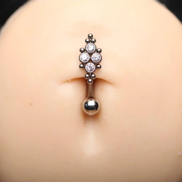 4 Taşlı KANAT FİGÜRLÜ AKSESUARLI Göbek Piercing (%!00 CERRAHİ ÇELİK)