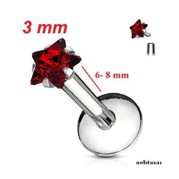 Minimal "AGB" Parıltı Yıldız Taşlı 316L Çelik Helix, Dudak & Burun Piercing (%100 "AGB" İbareli)