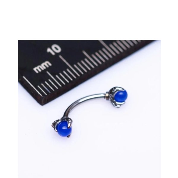 LACİVERT Taşlı "eyebrow, Rook" Kavisli Pençe Detaylı Kaş Piercing (CERRAHİ ÇELİK GÖVDELİ )