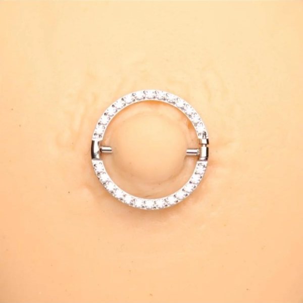 "AGB" Parıltı Taş Çevrili Nipple Piercing | 316L Cerrahi Çelik Halka Figürlü Göğüs Piercing