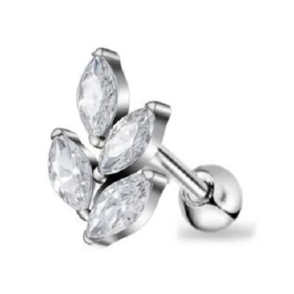 "AGB" Parıltı Taşlı Yaprak Figürlü Aksesuarlı  Kulak, Kıkırdak, Helix & Tragus Piercing