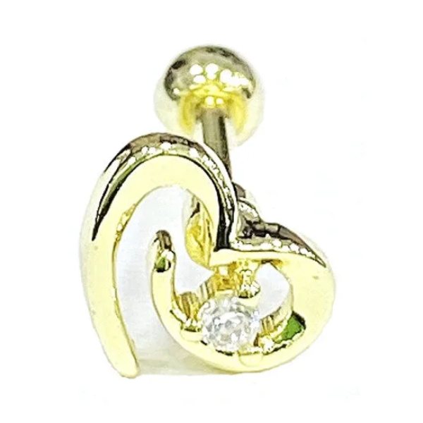 "AGB" Parıltı Taşlı Kalp Figürlü Aksesuarlı Kulak, Kıkırdak, Helix & Tragus Piercing