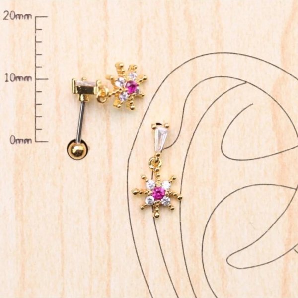 "AGB" Parıltı Taşlı Sallantılı Kar Tanesi Figürlü Aksesuarlı  Kulak, Kıkırdak, Helix & Tragus Piercing