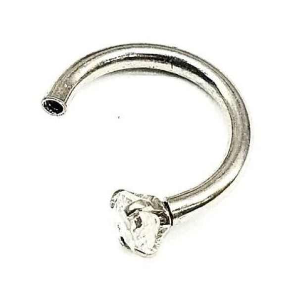 %100 316L CERRAHİ ÇELİK ZİRKON TAŞLI GÜMÜŞ RENGİ YARIM HALKA PİERCİNG ("septum, Nose, Helix")