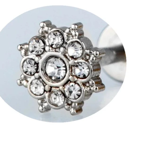 "AGB" Parıltı Taşlı Yıldız Çevrili Papatya Figürlü Aksesuarlı  Kulak, Kıkırdak, Helix & Tragus Piercing