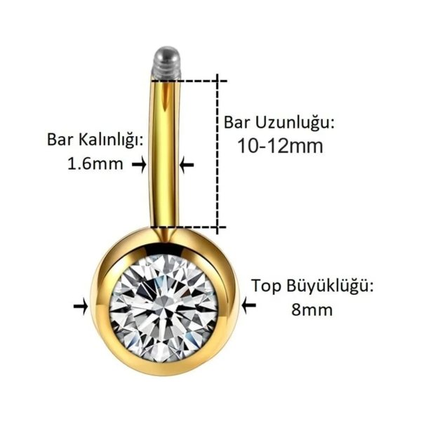 %100 G23 Titanyum "sıngle", "lower", "double" Şeffaf Taşlı Altın Rengi Göbek Piercing