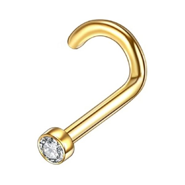 "AGB" Özel Taş Görünümlü 316L Cerrahi Çelik J Şekil Tasarım Nose Stud Burun Hızma, Piercing