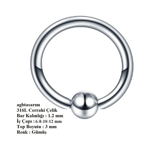 %100 CERRAHİ ÇELİK "Septum, Nose, Helix" "Burun, Dudak, Kaş, Kıkırdak" TOPLU TAM HALKA PİERCİNG