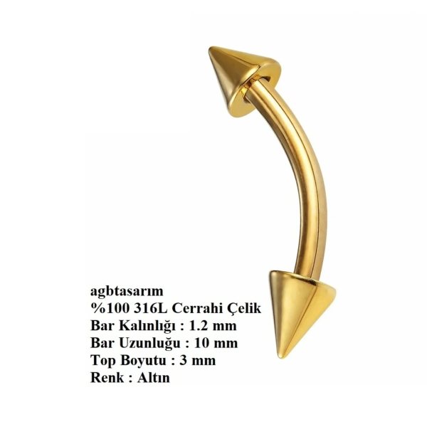 Çift Ok Figürlü "eyebrow, Rook" Spike Kavisli Kaş Piercing (ORJİNAL CERRAHİ ÇELİK, ÖZEL TASARIM)