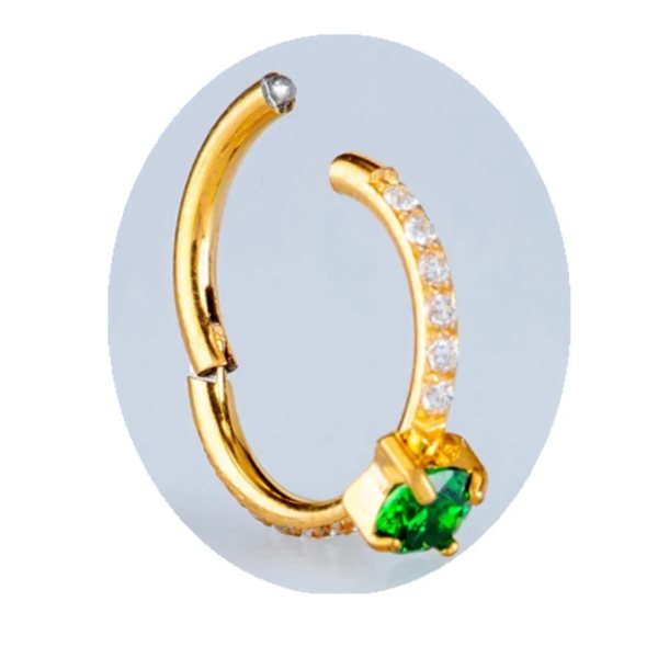 SIRATAŞ ÜZERİ AGB "Parıltı TAŞLI "septum, Nose, Helix" "Burun, Kıkırdak" Menteşeli Halka Piercing (316L Çelik)