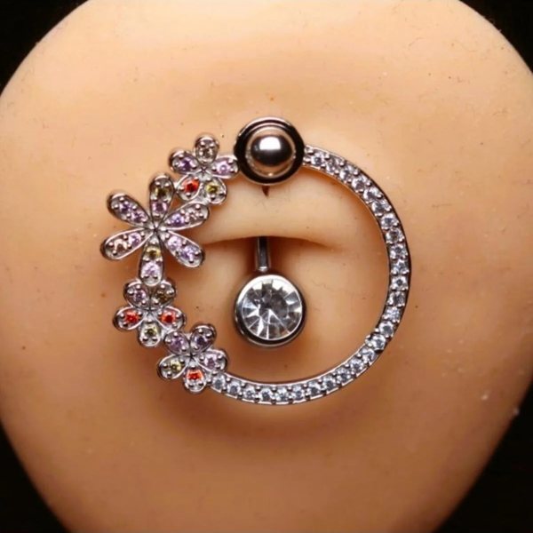 RENGARENK Zirkon TAŞLA ÇEVRİLİ TEKTAŞ HALKALI AKSESUARLI GÖBEK Piercing (CERRAHİ ÇELİK GÖVDELİ)