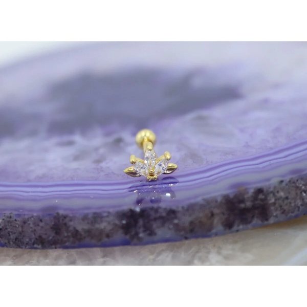 "AGB" Parıltı Taşlı Lotus Figürlü Aksesuarlı  Kulak, Kıkırdak, Helix & Tragus Piercing