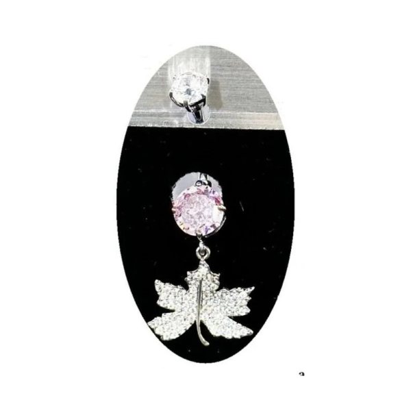 "AGB" Parıltı Taşlı Titanyum Gövdeli(Barlı) Sonbahar Yaprağı Figürlü Aksesuarlı Göbek Piercing Single, Lower