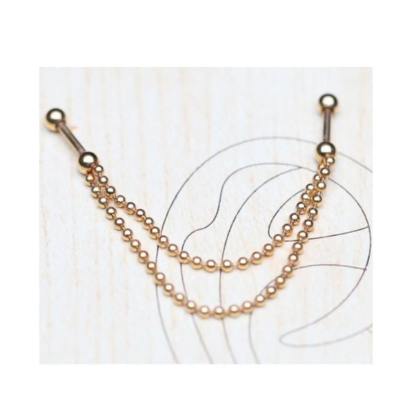 Top FİGÜRLÜ  TEKTAŞLI Kulak, Helix  SALLANTI Zincirli Çift Delik Piercing, Küpe