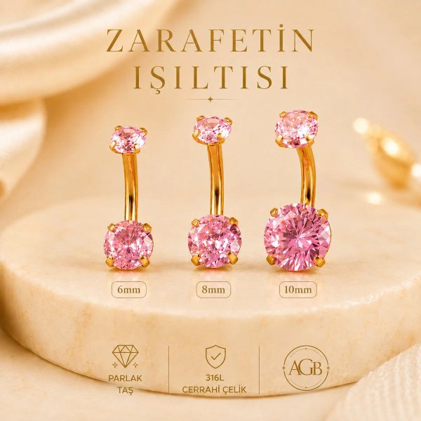 "AGB" Parıltı Mor Taşlı 316L Cerrahi Çelik "single", "lower", "double" Göbek Piercing (%100 İbareli)