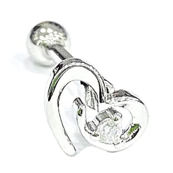 "AGB" Parıltı Taşlı Kalp Figürlü Aksesuarlı Kulak, Kıkırdak, Helix & Tragus Piercing