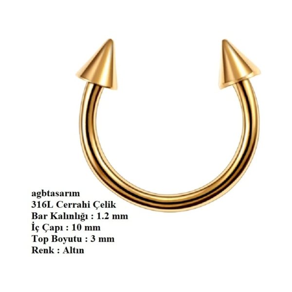 %100 CERRAHİ ÇELİK OK UÇLU "septum, Nose, Helix" "burun, Dudak, KULAK" SPİKE YARIM HALKA