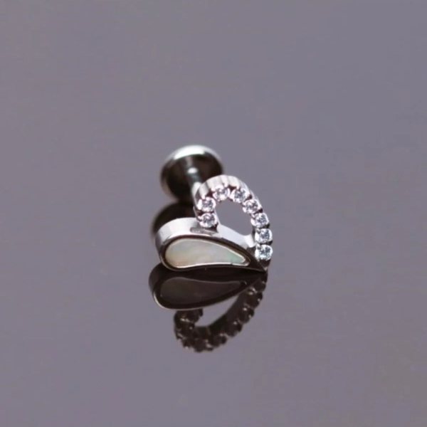 Parıltı Taş Süslemeli Kalp Figürlü Kıkırdak, Kulak "snug" "lobe" Zirkon Piercing