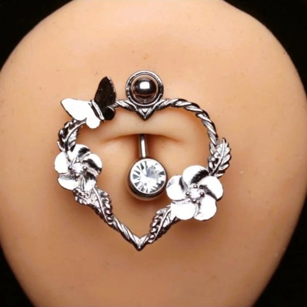 TAŞLA ÇEVRİLİ TEKTAŞ KALPLİ AKSESUARLI GÖBEK Piercing
