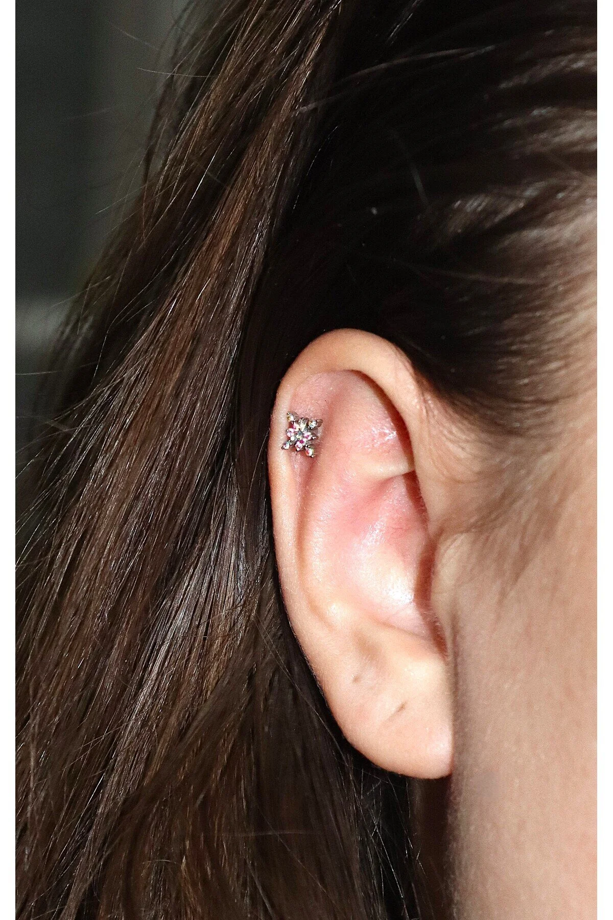 Parlak TAŞLI KAR TANESİ FİGÜRLÜ Kıkırdak, Kulak "snug" "lobe" Kulak Piercing (%100 316L) 6
