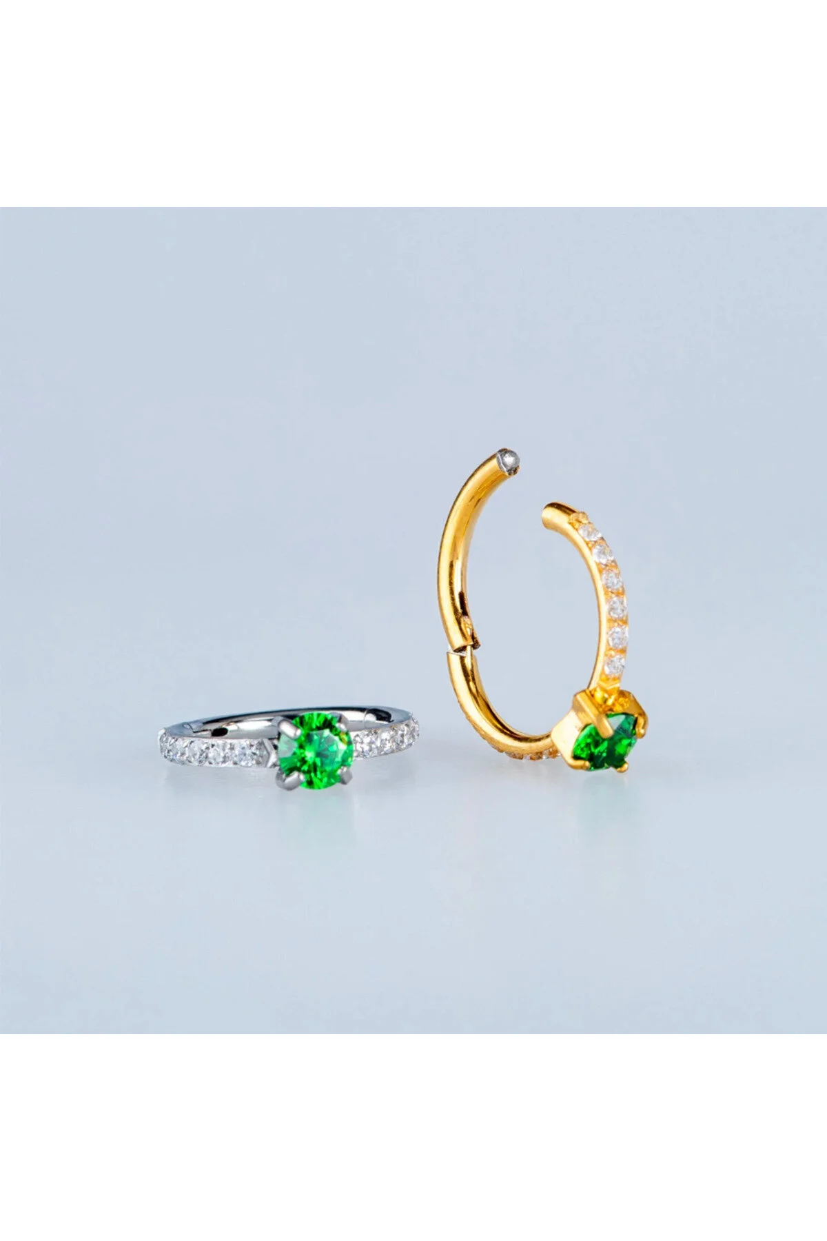 SIRATAŞ ÜZERİ AGB "Parıltı TAŞLI "septum, Nose, Helix" "Burun, Kıkırdak" Menteşeli Halka Piercing (316L Çelik) 2