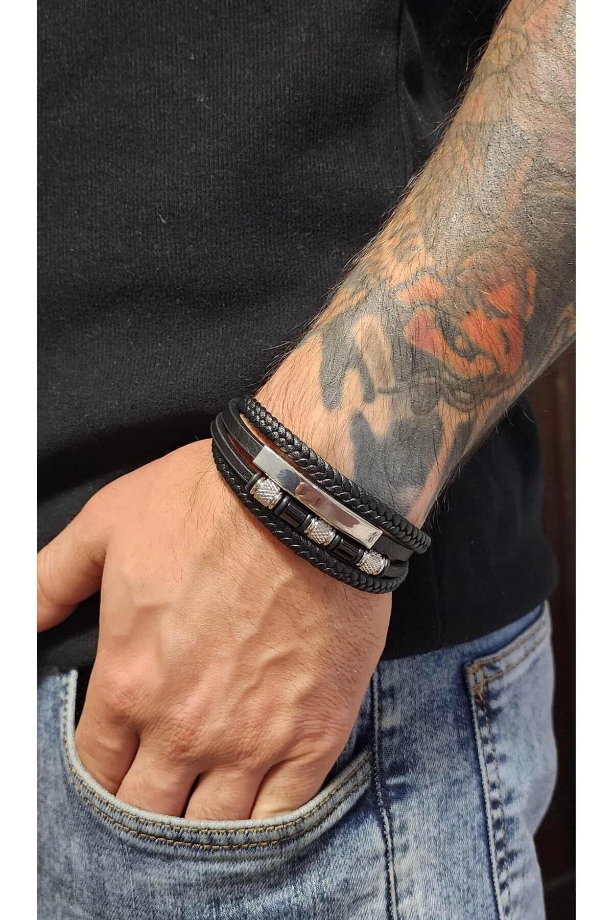 Metal Modern Klasik Casual Ayarlanabilir Eklentili Bileklik (%100 Deri, %100 Paslanmaz Çelik) 1