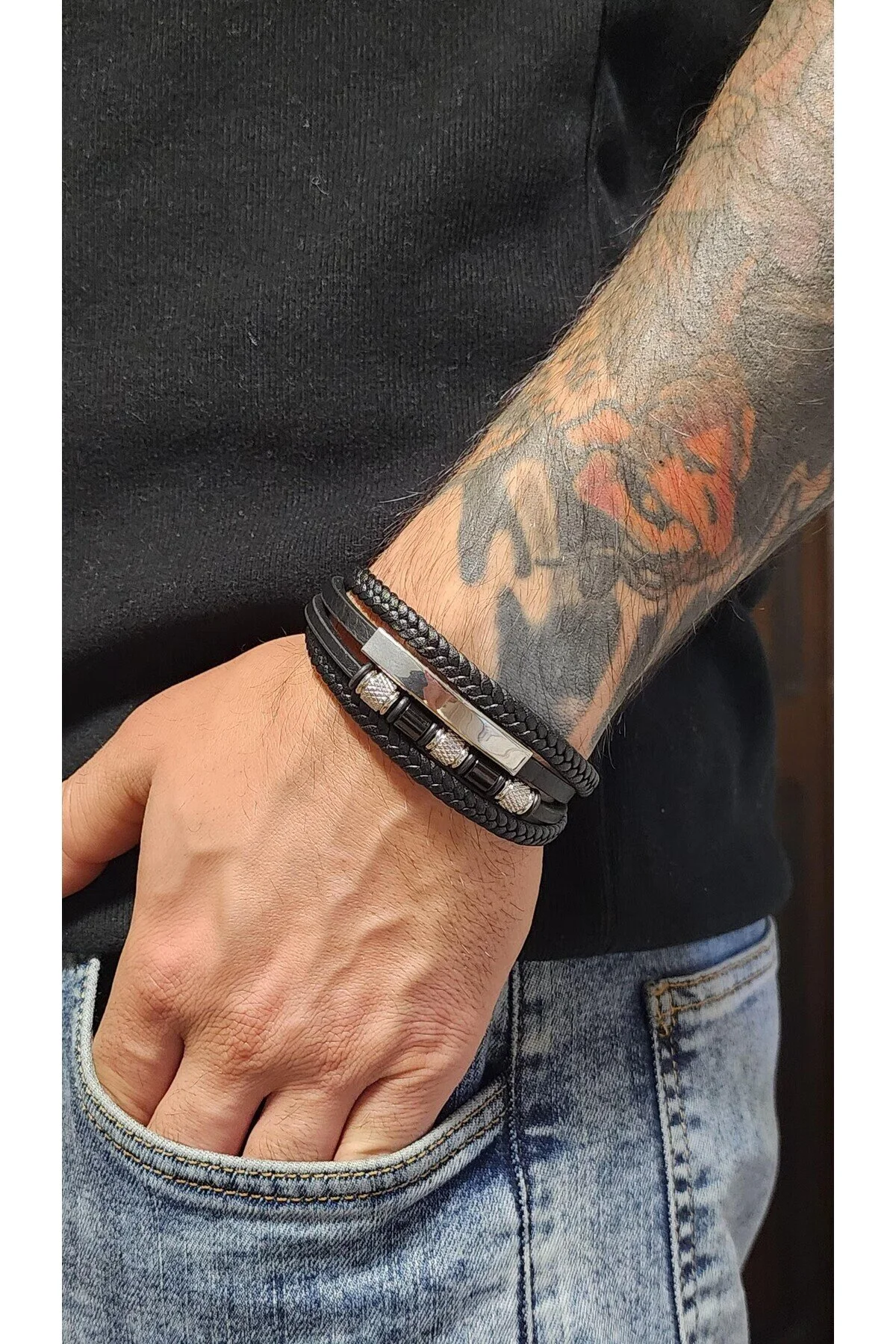 Metal Modern Klasik Casual Ayarlanabilir Eklentili Bileklik (%100 Deri, %100 Paslanmaz Çelik) 2