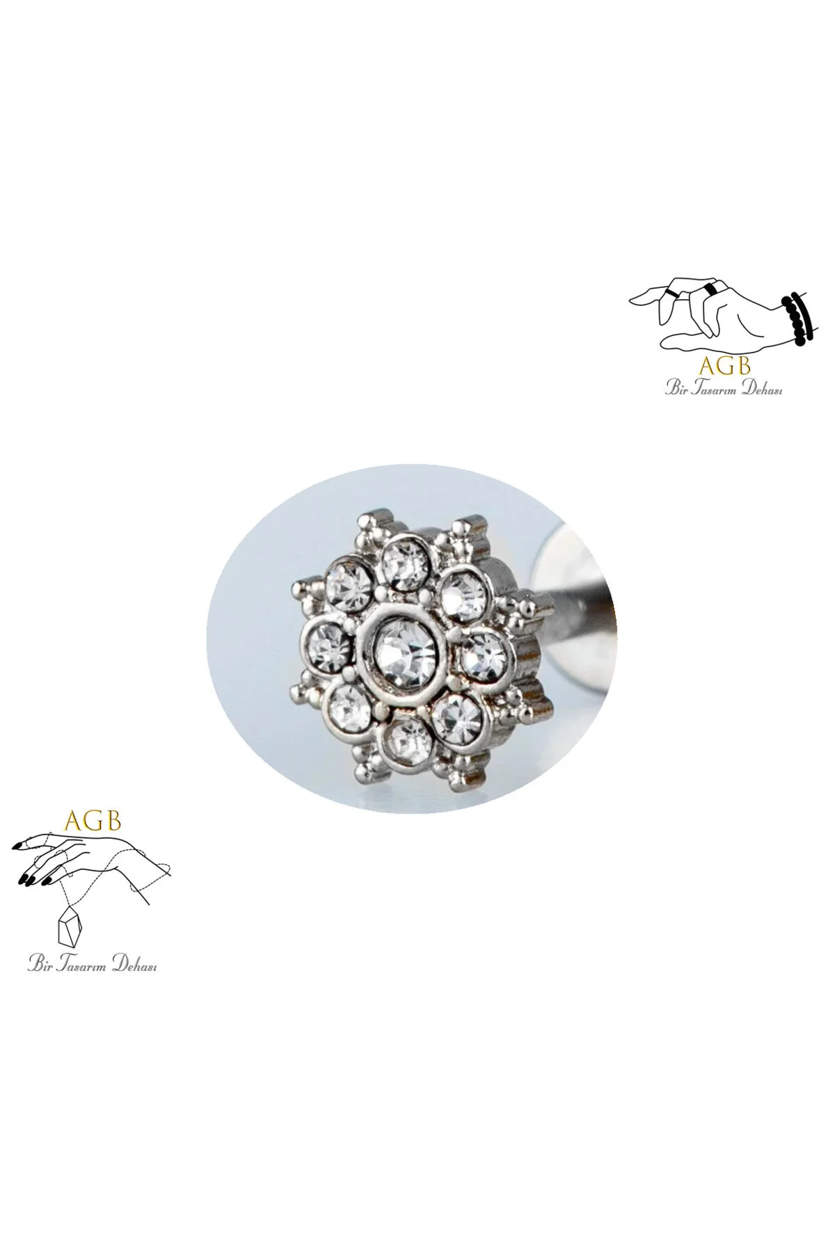 "AGB" Parıltı Taşlı Yıldız Çevrili Papatya Figürlü Aksesuarlı  Kulak, Kıkırdak, Helix & Tragus Piercing 1