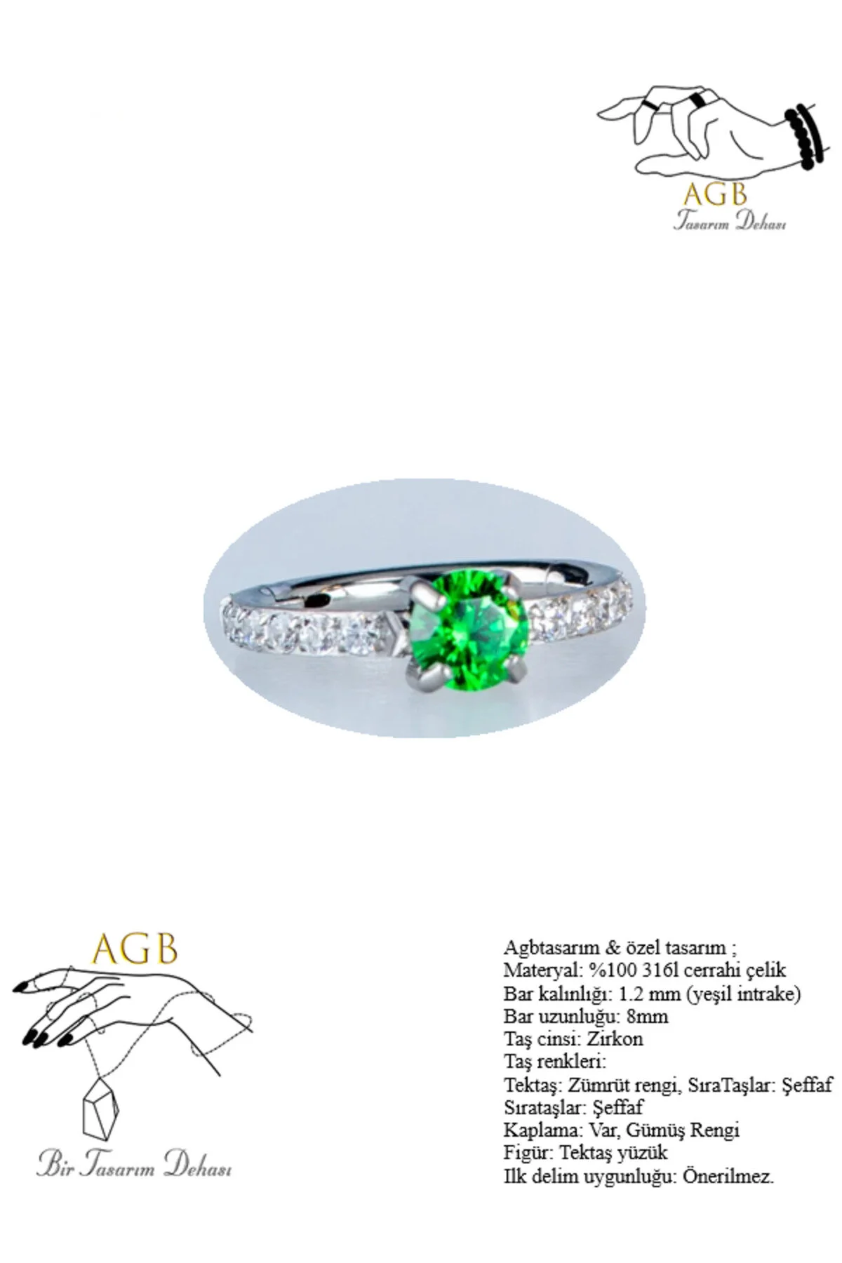 "AGB" Parıltı Taşlı  "septum, Nose, Helix" "Burun, Kıkırdak" Menteşeli Halka Piercing (316L Cerrahi Ç.) 1