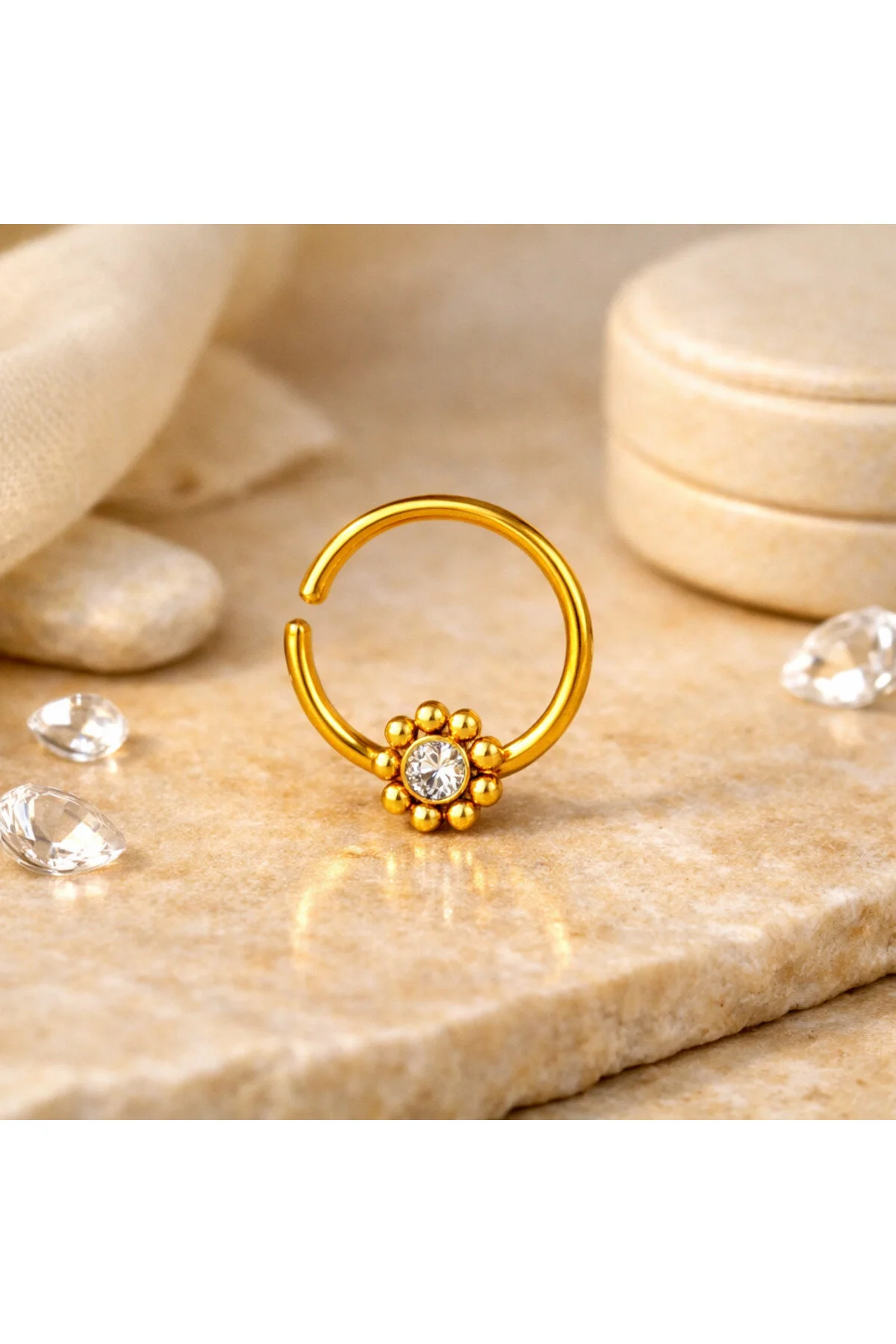"AGB" Özel Taşlı 316L Cerrahi Çelik Çiçek Figürlü Nose, Stud & Burun Halka Hızma Piercing 1