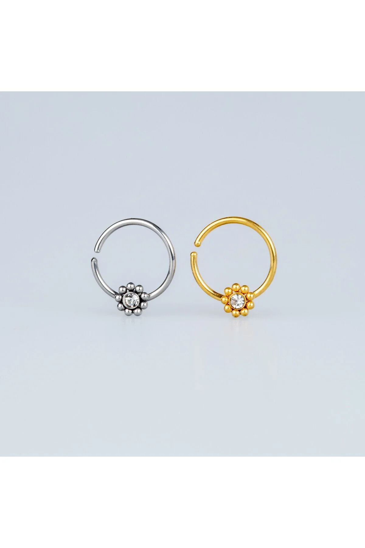 "AGB" Özel Taşlı 316L Cerrahi Çelik Çiçek Figürlü Nose, Stud & Burun Halka Hızma Piercing 2