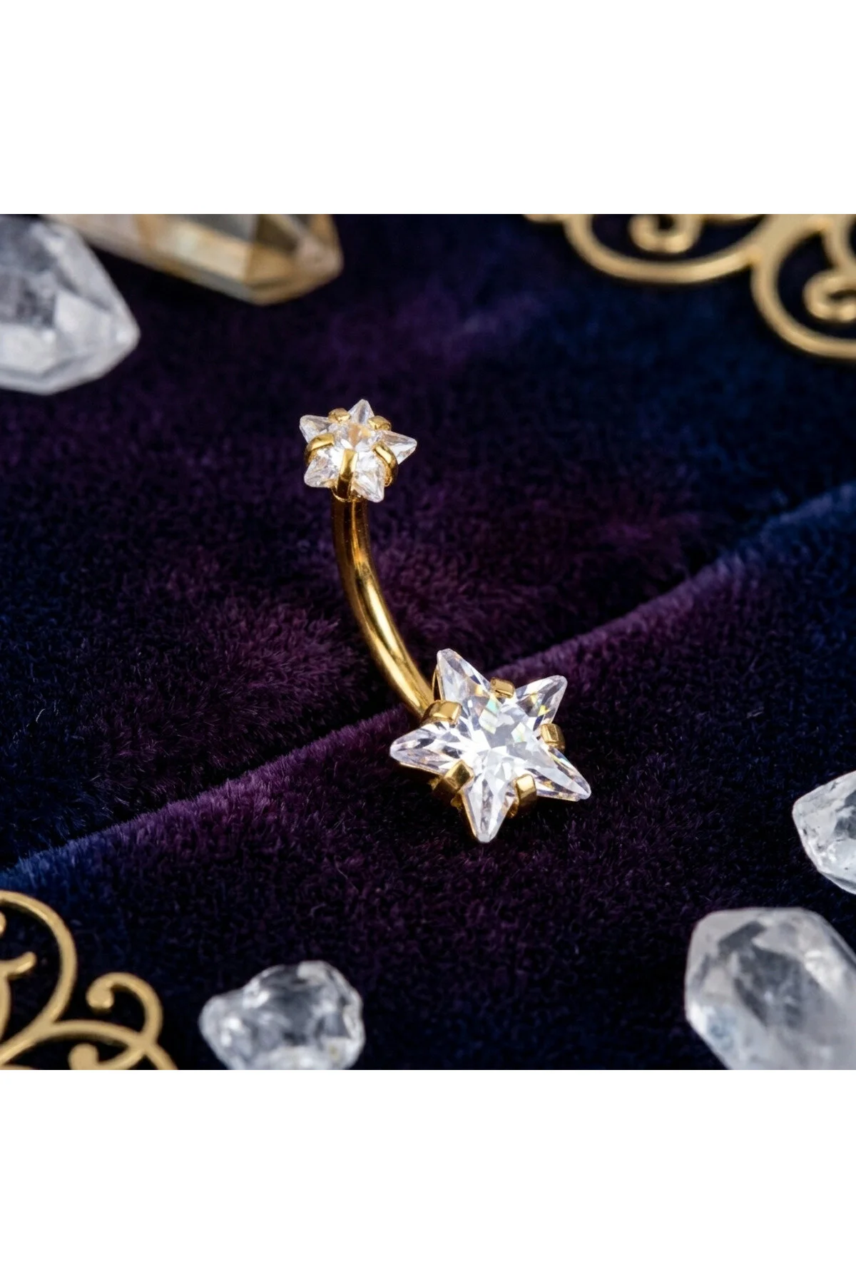 "AGB" Parıltı Yıldız Taşlı 316L Cerrahi Çelik "single", "lower", "double" Göbek Piercing (%100 İbareli) 1