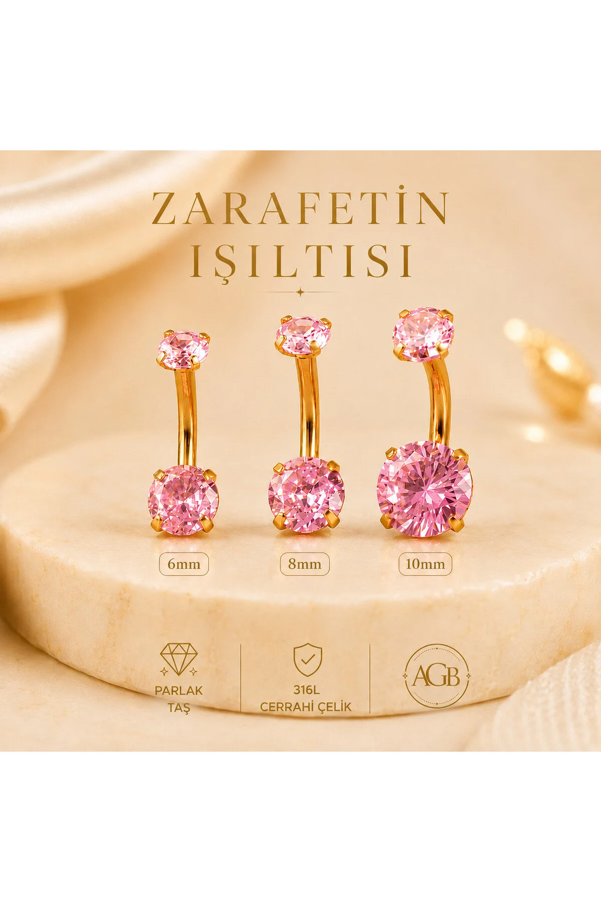 "AGB" Parıltı Mor Taşlı 316L Cerrahi Çelik "single", "lower", "double" Göbek Piercing (%100 İbareli) 1