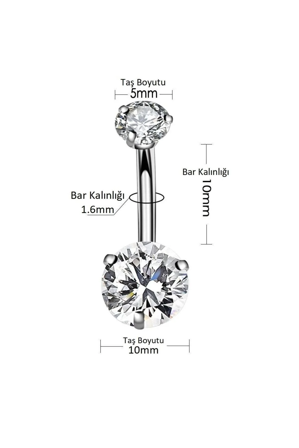 "AGB" Parıltı Çift Taşlı 316L Cerrahi Çelik "single", "lower" Göbek Piercing (%100 AGB İbareli) 2