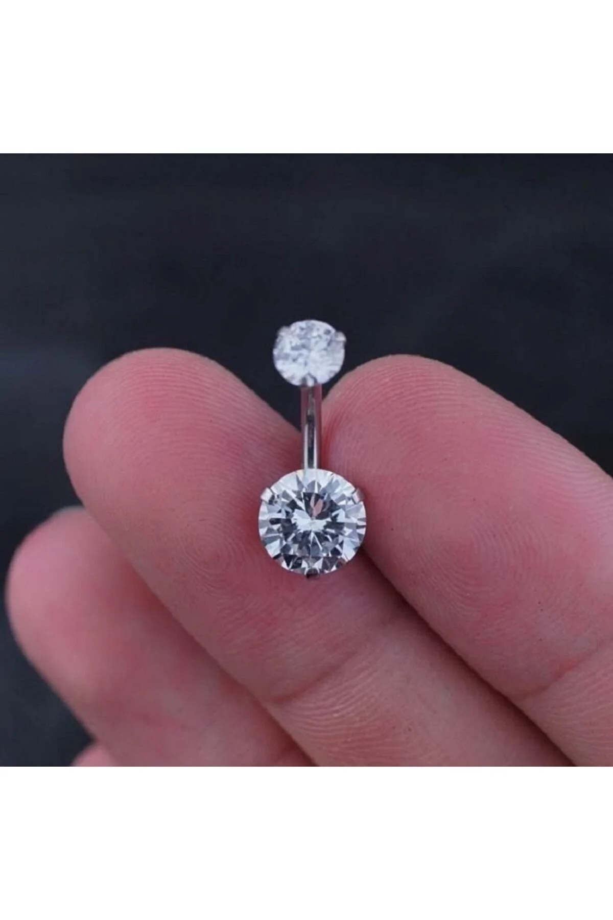"AGB" Parıltı Çift Taşlı 316L Cerrahi Çelik "single", "lower" Göbek Piercing (%100 AGB İbareli) 6
