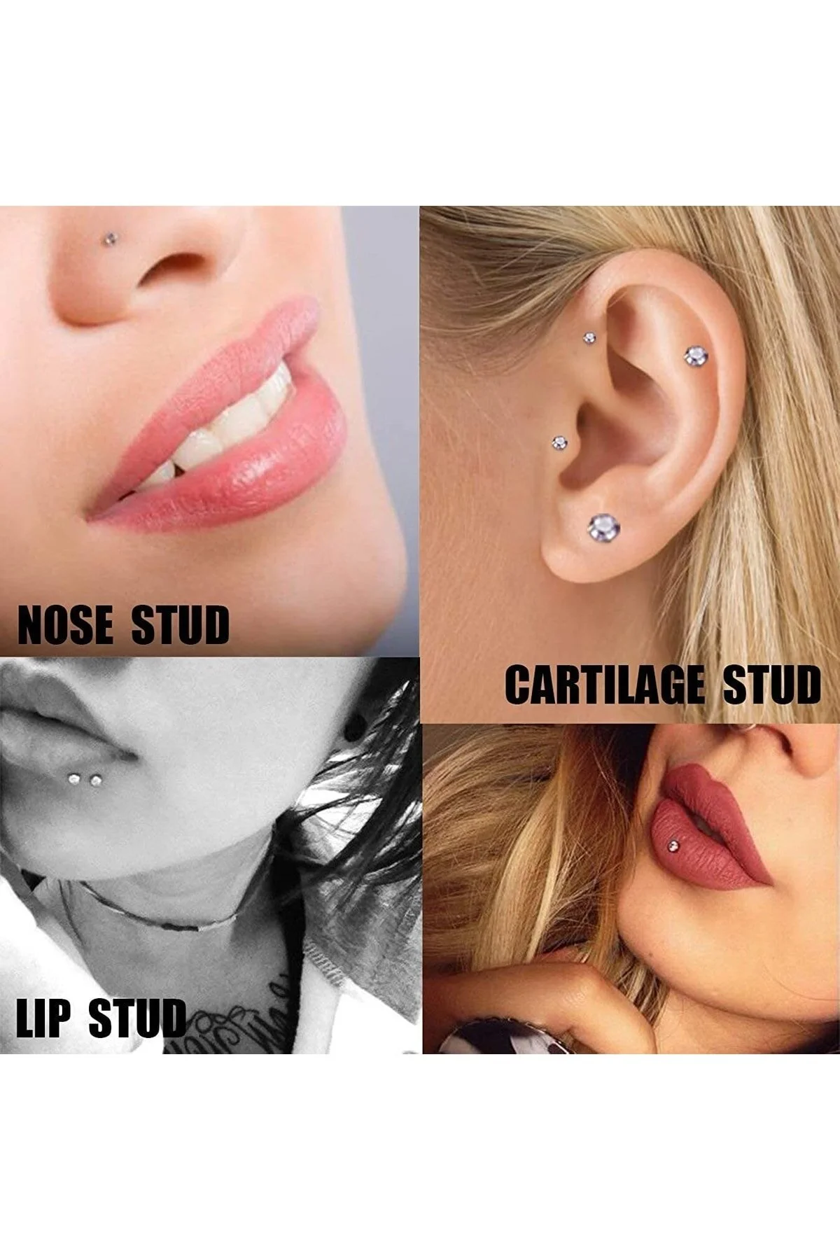 Minimal "AGB" Parıltı Taşlı 316L Çelik Helix, Dudak & Burun Piercing 4